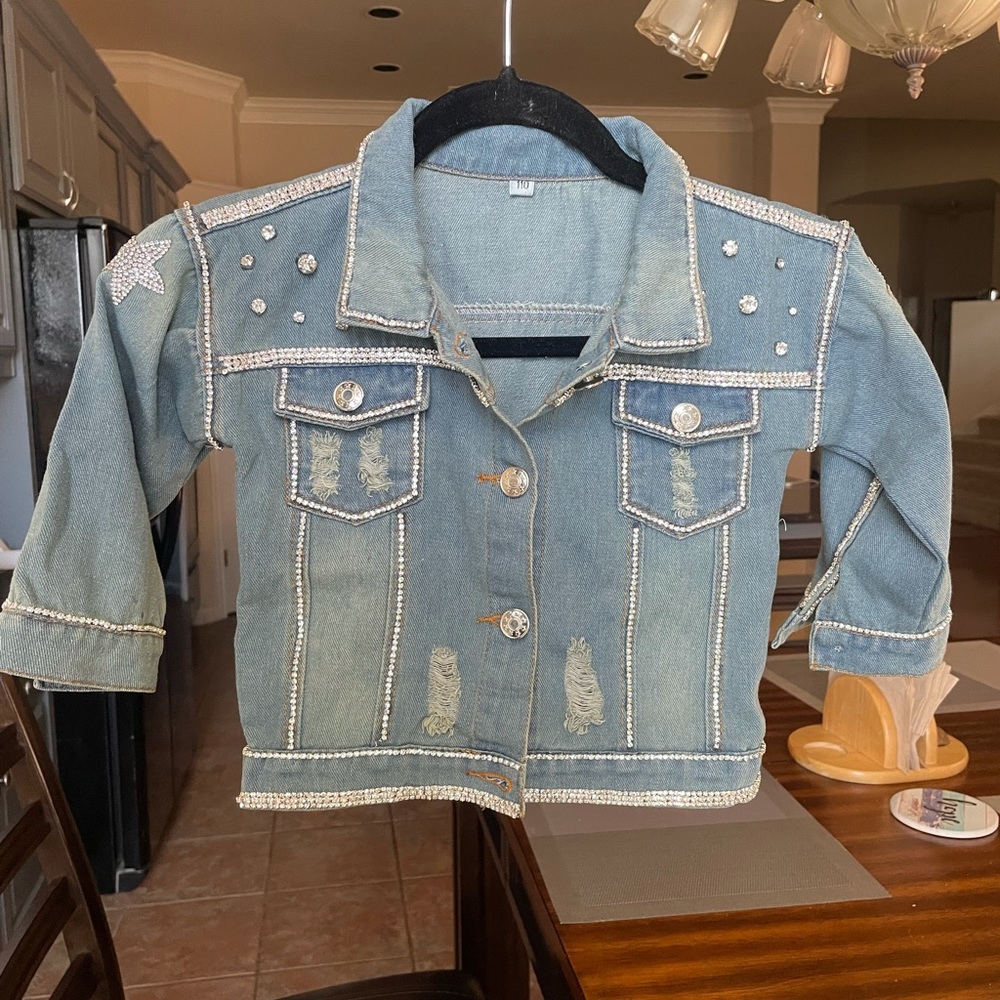 Custom rhinestone Jean jacket - Picture 2 of 9